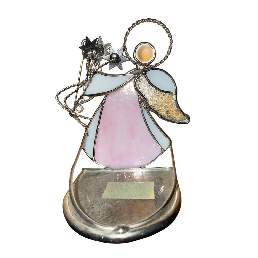 Stained Glass Angel Tea Light Candle Holder Stars 6 in Easter Christmas sympathy - Picture 2 of 3